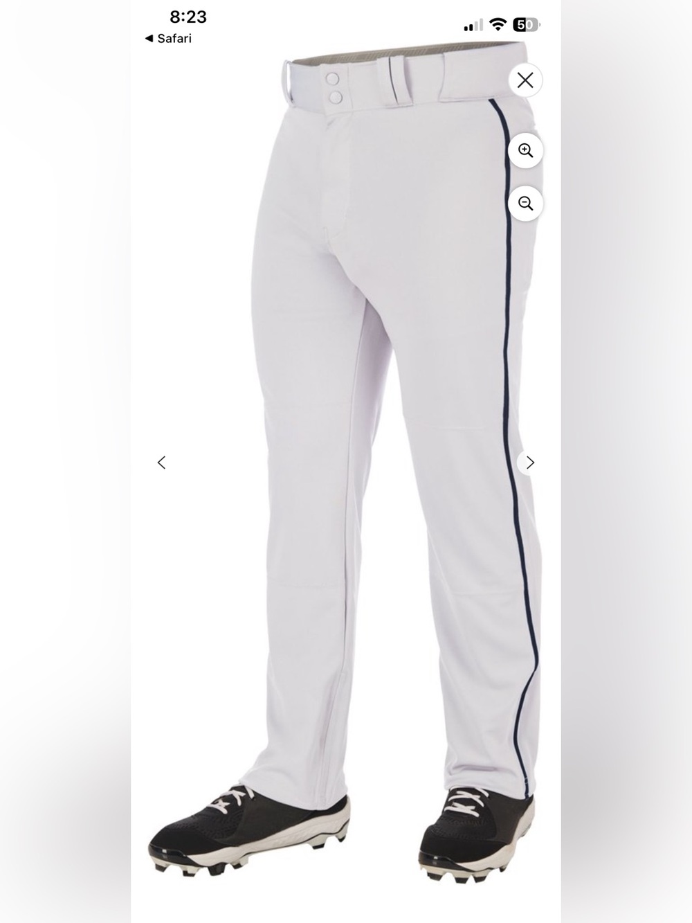 Men's White Baseball Pants with Navy Side Piping